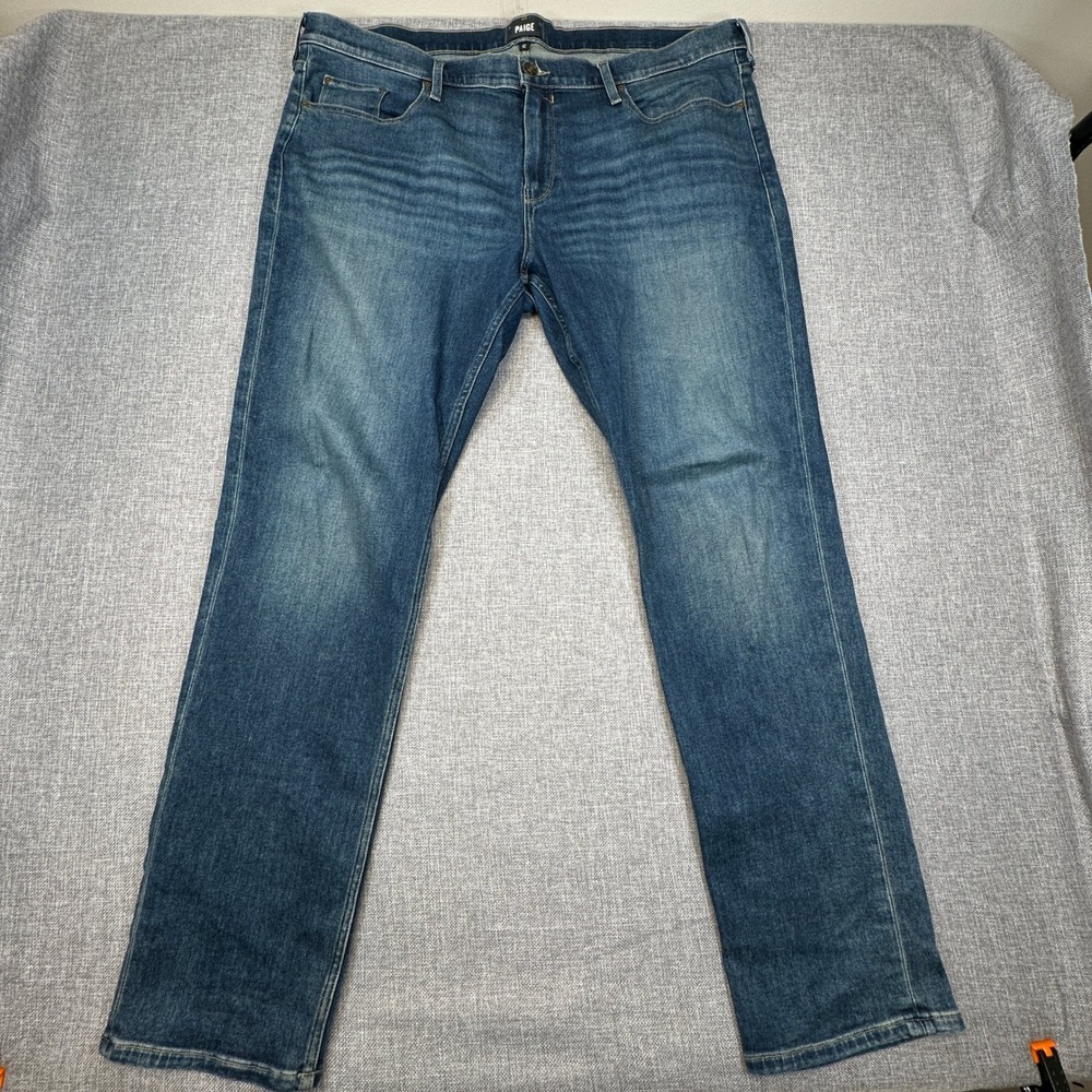 PAIGE Lennox Slim Straight Leg Jeans Mens 42x34 Blue Brickler Wash Stretch Denim